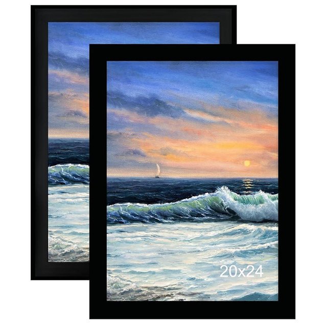 LUCKYLIFE 20x24 Picture Frame, Wall Hanging Poster Frames, Display Pictures 20x24 without Mat, Pack of 2, Black