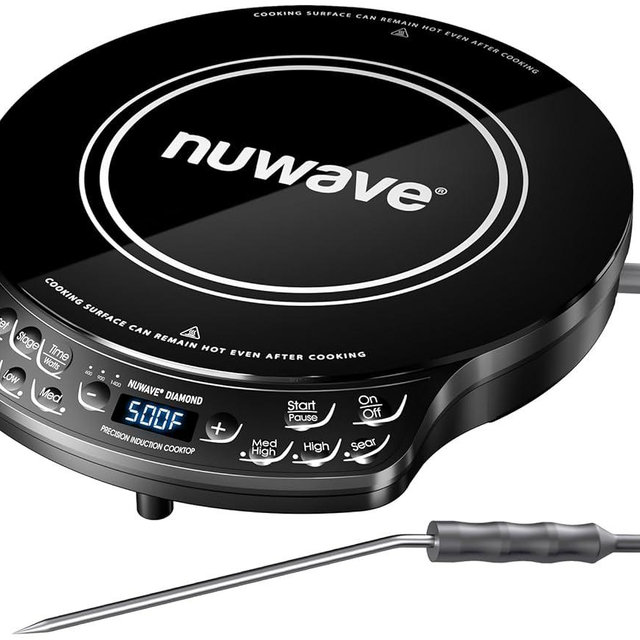 Nuwave Portable Induction Cooktop Diamond with Probe, Advanced Countertop Burner, 91 Temps from 100°F to 500°F, 12”Shatter-Proof Ceramic Glass & 6.5”Heating Coil, Ideal for RV Camp,Small Apt,Travel