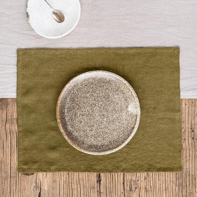 Olive Green linen placemats set. Linen place mats. Set of 2 linen placemats.