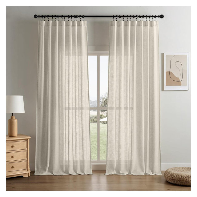 Joydeco 2pk Light Filtering Linen Blend Curtains with Back Tabs/Rod Pocket - 52" x 84" Oatmeal