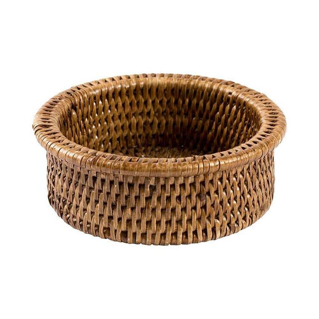 Caspari Rattan Wine Bottle Coasters in Dark Natural Brown, Set of Two