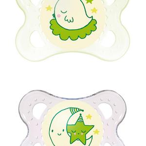 MAM Glow in the Dark Night Orthodontic Pacifier, Unisex, 0-6 Months, 2-Count