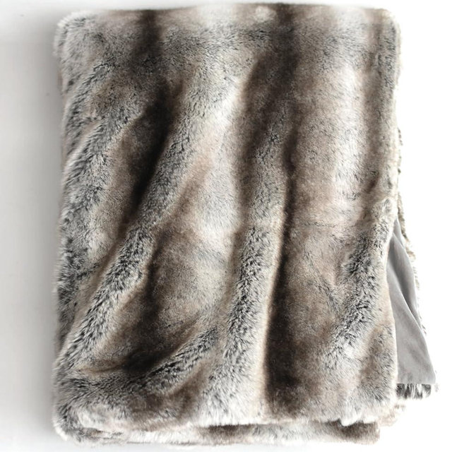 Luxury Faux Fur Oversized Throw Blanket with Plush Velvet Reverse, Fox Lynx or Gray Mink (Gray Chinchilla)