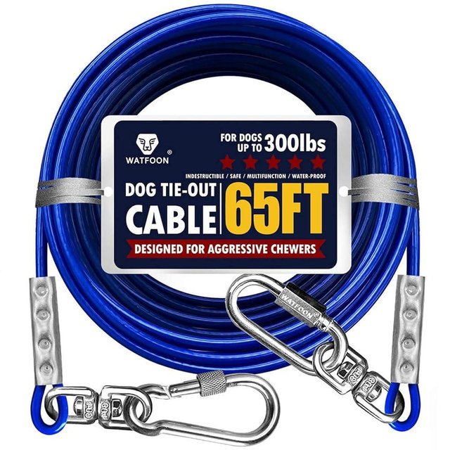 Tie Out Cable for Dogs Up to 300lbs,65ft Extra Strong 1000lbs Break Strength Tie-Out Tether Trolley Training Lead,Dog Run Cable for Yard Garden Park Camping Outside (Blue, 300lbs 65ft)