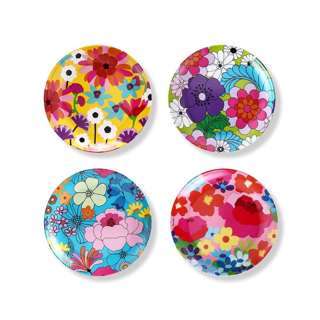 French Bull Assorted Plates - 4 Piece Set - 9 inch Melamine Salad Plates Set of 4 - Melamine Dinnerware for Indoor and Outdoor - Assorted Garden Floral