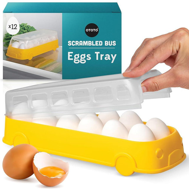 NEW!! Scrambled Bus 12 Egg Holder by OTOTO, Schoolbus Egg Container for Refrigerator, Egg Tray, Cute Gifts, Cute Kitchen Accessories, Cooking Gadgets, Unique Kitchen Gadgets, School Bus Funny Gifts