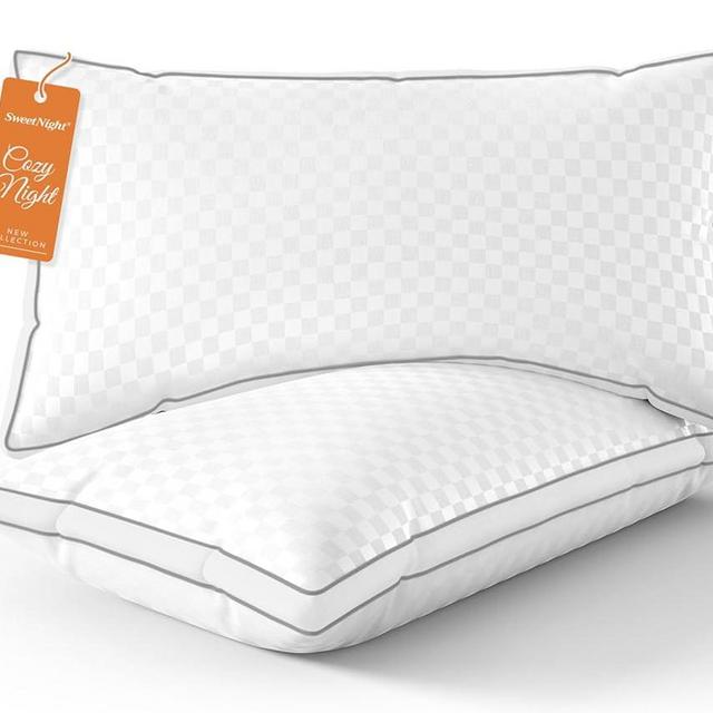 Sweetnight Bed Pillows Queen Size Set of 2, Fluffy Luxury Hotel Pillows Collection Gusseted for Neck and Shoulder, Side Back Stomach Sleeper Pillow, Cozy Night 18"X28"