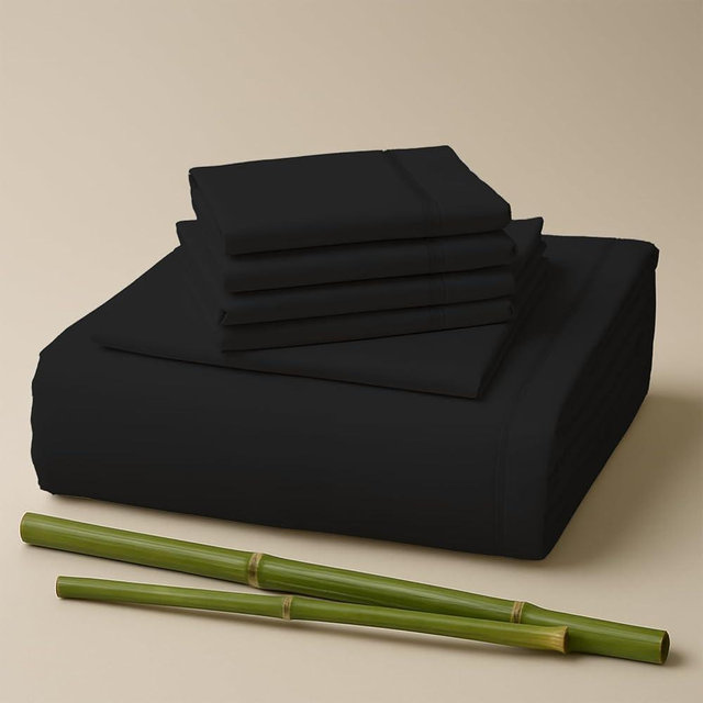 Sacred Thread Rayon Derived from Bamboo Sheets Queen Size, 18'' Deep Pocket Cooling Sheets for Hot Sleepers, 6 PC Cooling Sheets, Queen Size (Black)