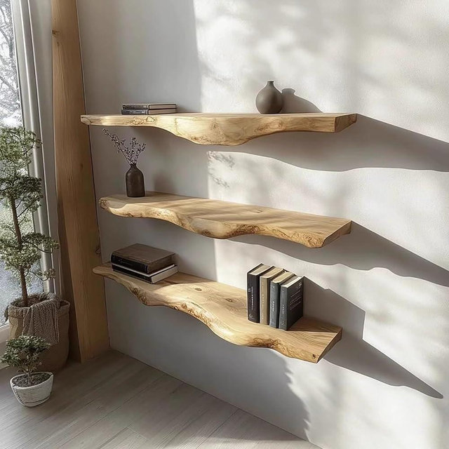 GRIPITHPY Floating Shelves for Wall, Natural Solid Wood Wall Mounted Shelves, Rustic Wooden Shelves for Bathroom, Bedroom, Living Room, Kitchen, Home Decor, Set of 3 Rustic Wall Storage Shelves