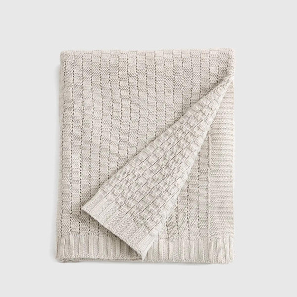 Cotton Cashmere Knit Blanket in Light Grey
