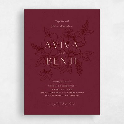 Red Floral Wedding Invitation - Oriabel Portrait