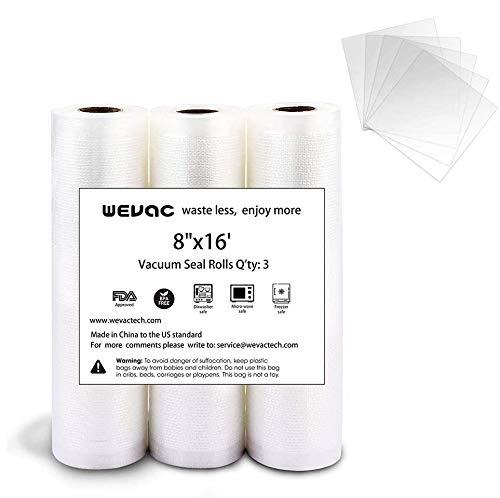 Wevac Fit Vacuum Sealer Bags Rolls 8”x16’ 3 pack for Food Saver, Seal a Meal, Nesco. Commercial Grade, BPA Free, Heavy Duty, Puncture Prevention, Great for vac storage, Meal Prep or Sous Vide