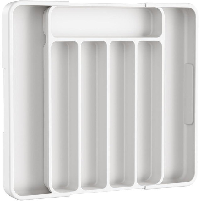 Kitsure Silverware Organizer - Adjustable Kitchen Drawer Organizer, Utensil Organizer, Cutlery Tray for Classified Storage, Versatile Kitchen Organizer, 12.13" × 1.54" × 8.07"~13.90", White