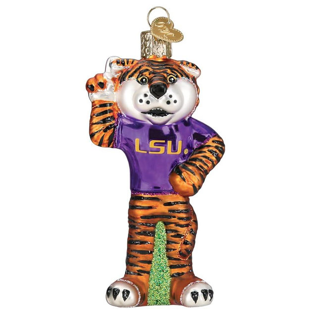 Old World Christmas LSU Mike The Tiger Glass Blown Ornament for Christmas Tree, Handcrafted Holiday Decoration, University Collection