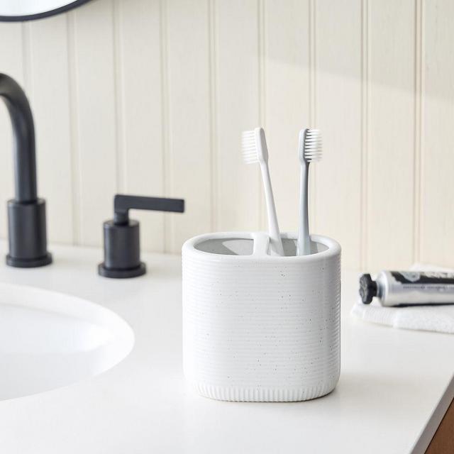 Speckled Stoneware Toothbrush Holder, White