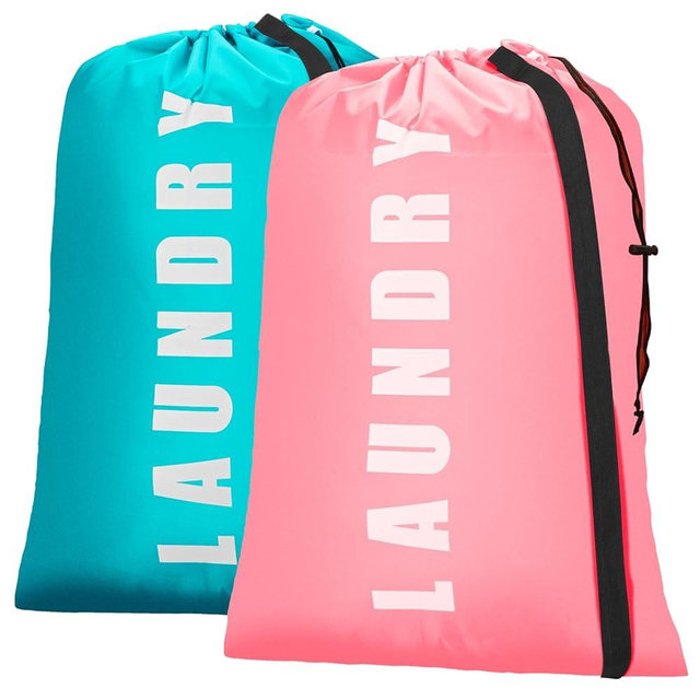 Isink Heavy Duty Laundry Bag with Strap,2 Pack Travel Laundry Bags for Dirty Clothes,24" x 36" Large Laundry Bag for Traveling,Camping,Dorm (Cyan + Pink)