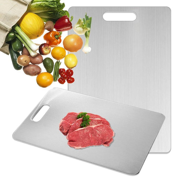Titanium Cutting Board 100% Pure Titanium Cutting Boards for Kitchen Non Toxic, Double-Sided Medical-Grade Hygiene Durable Non Moldy Dishwasher Safe Meat Fruit Vegetable metal Board (1PC 8x11.5 Inch)