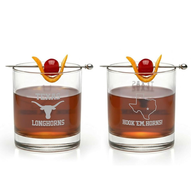 Greenline Goods University of Texas Longhorns Whiskey Glasses Set of 2, 10 oz Sand-Etched Rocks Glasses with School Logos – Officially Licensed Bourbon Glass Gift for Alumni & Fans