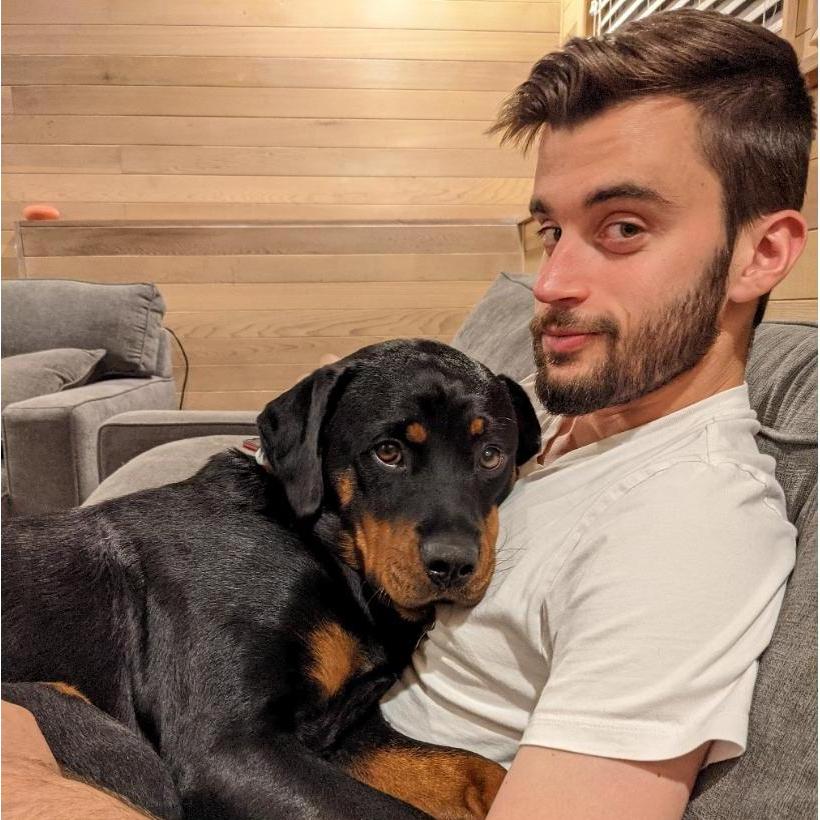 Matt and our love bug Betty in our new home, 2021