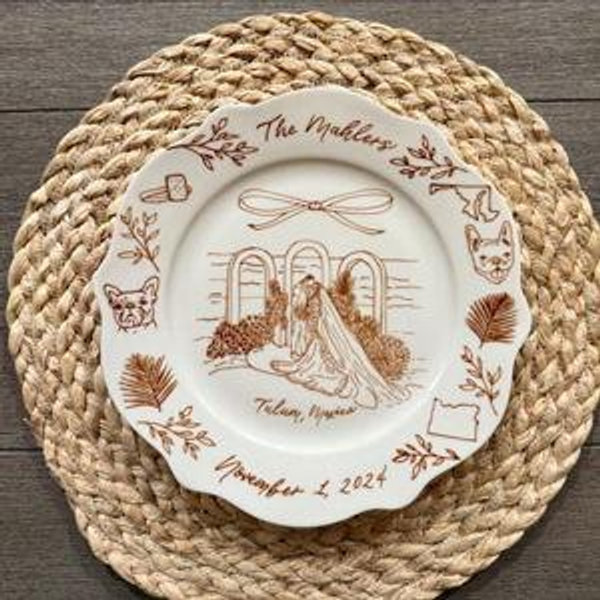 Hand Drawn Wedding Venue Keepsake Ceramic Plate