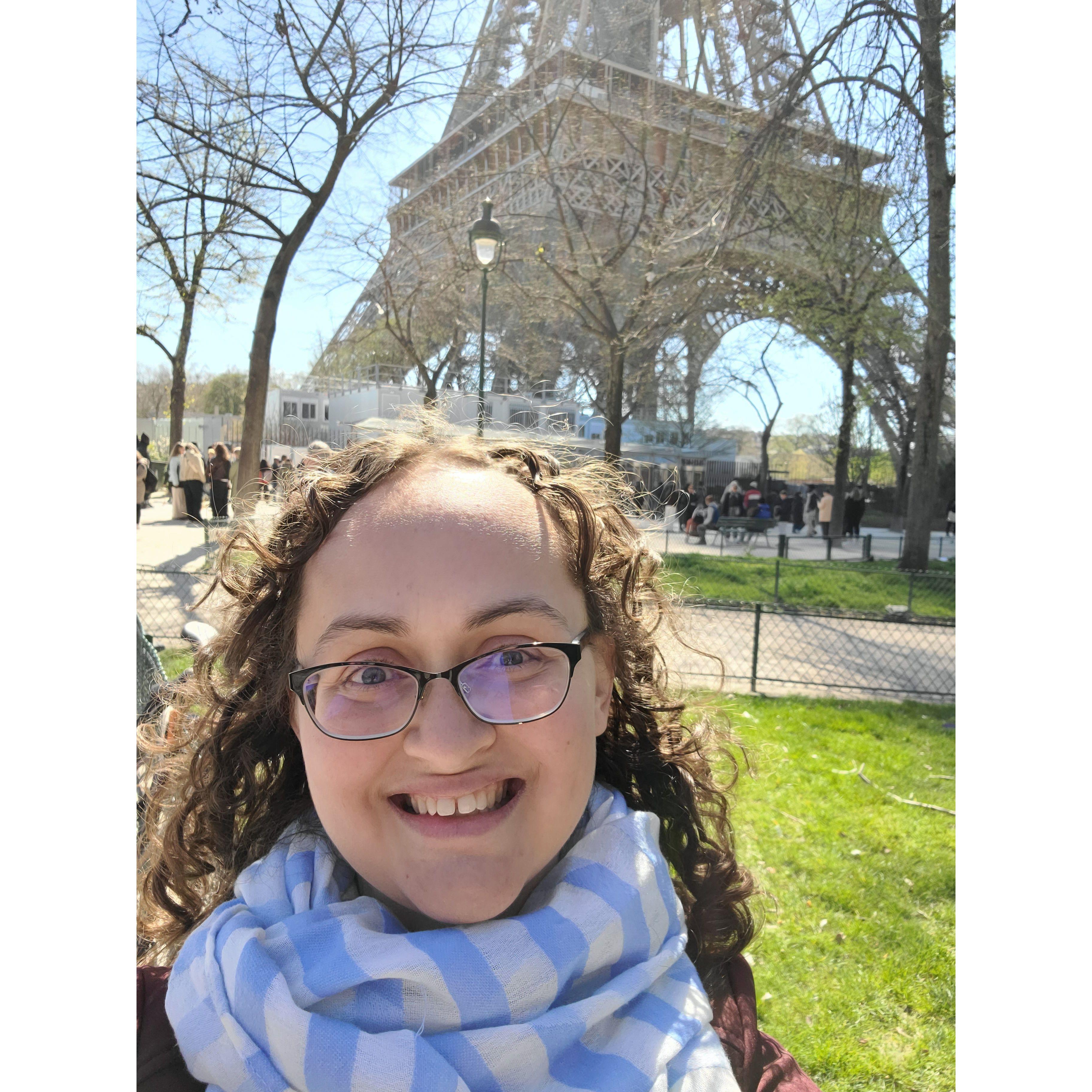 Symantha visiting the Effile Tower in Paris, France