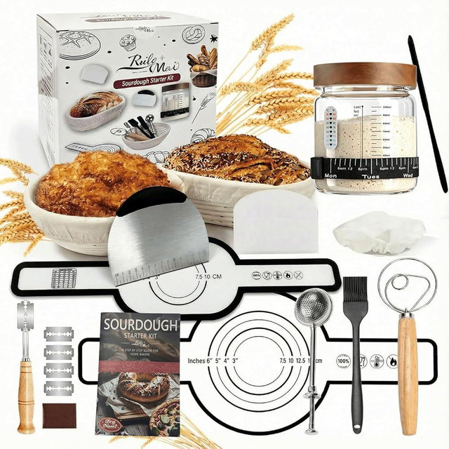Sourdough Starter Kits,40oz Large Sourdough Starter Jar With Wide Mouth,2 Banneton Bread Proofing Baskets,Sourdough Bread Baking Supplies with Recipe