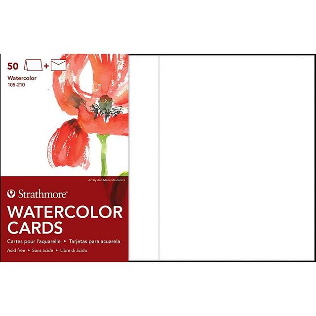 Strathmore 105-210-1 Watercolor Cards, Cold Press, 5" x 6.875", 50 Envelopes, Cards & Envelopes , White