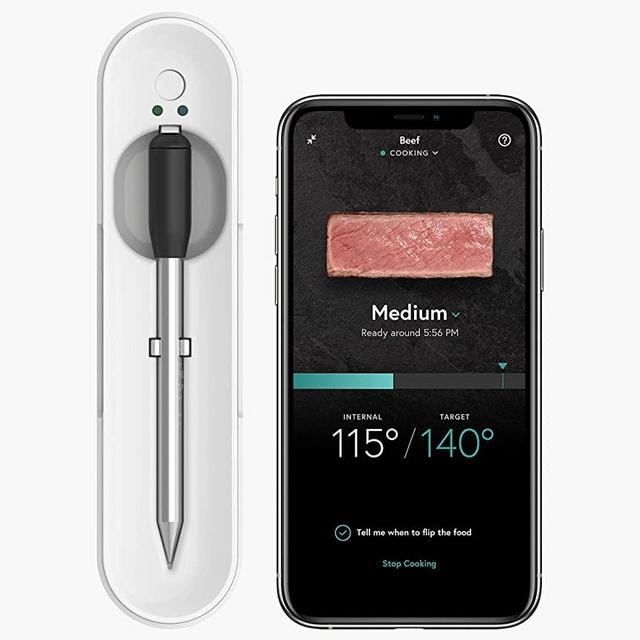 Yummly by KitchenAid YTE000W5KW Premium Wireless Smart Meat Thermometer with Long Range Bluetooth Connectivity and Assisted Cooking, 1, White
