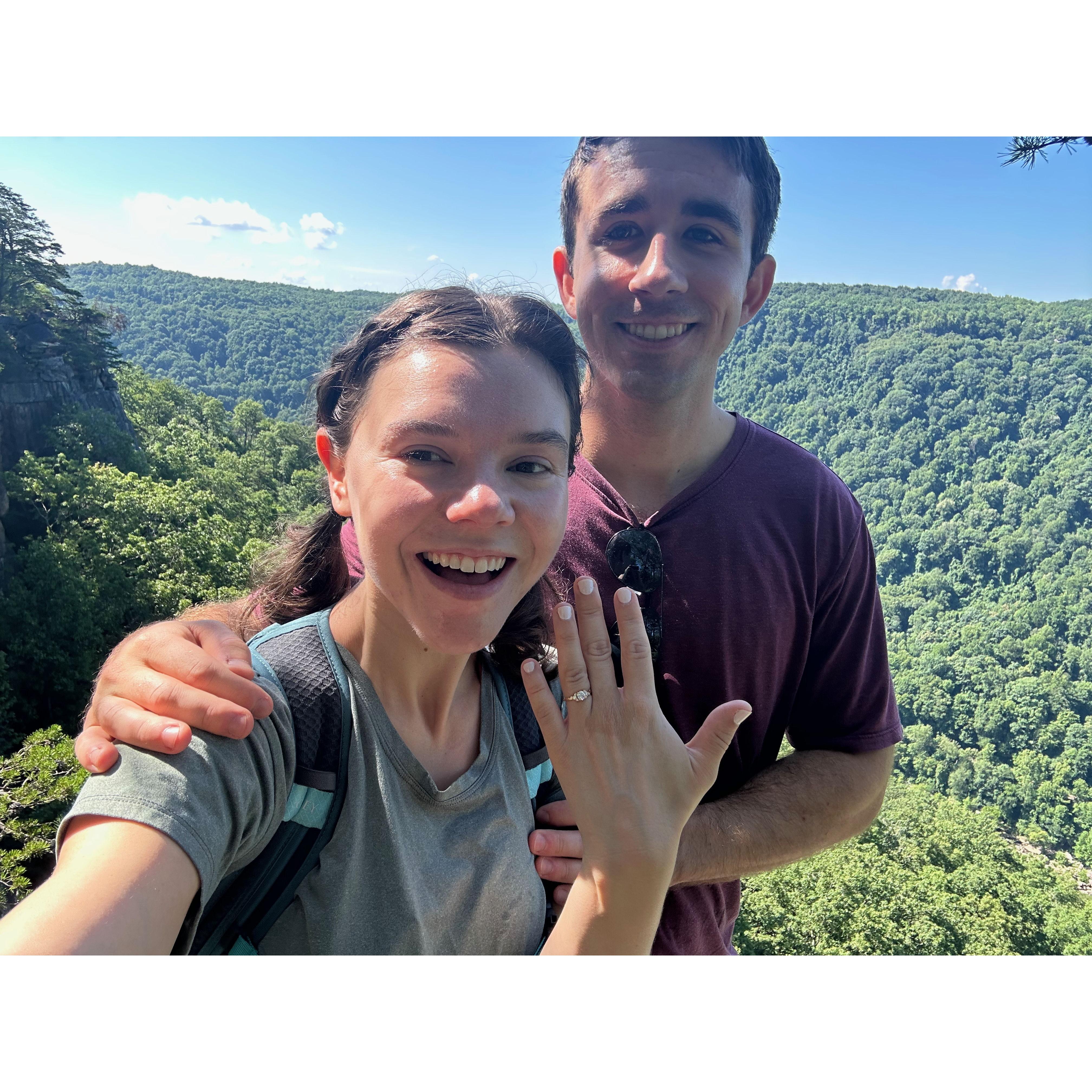 We got engaged! July 2024, Endless Wall Trail, New River Gorge, WV