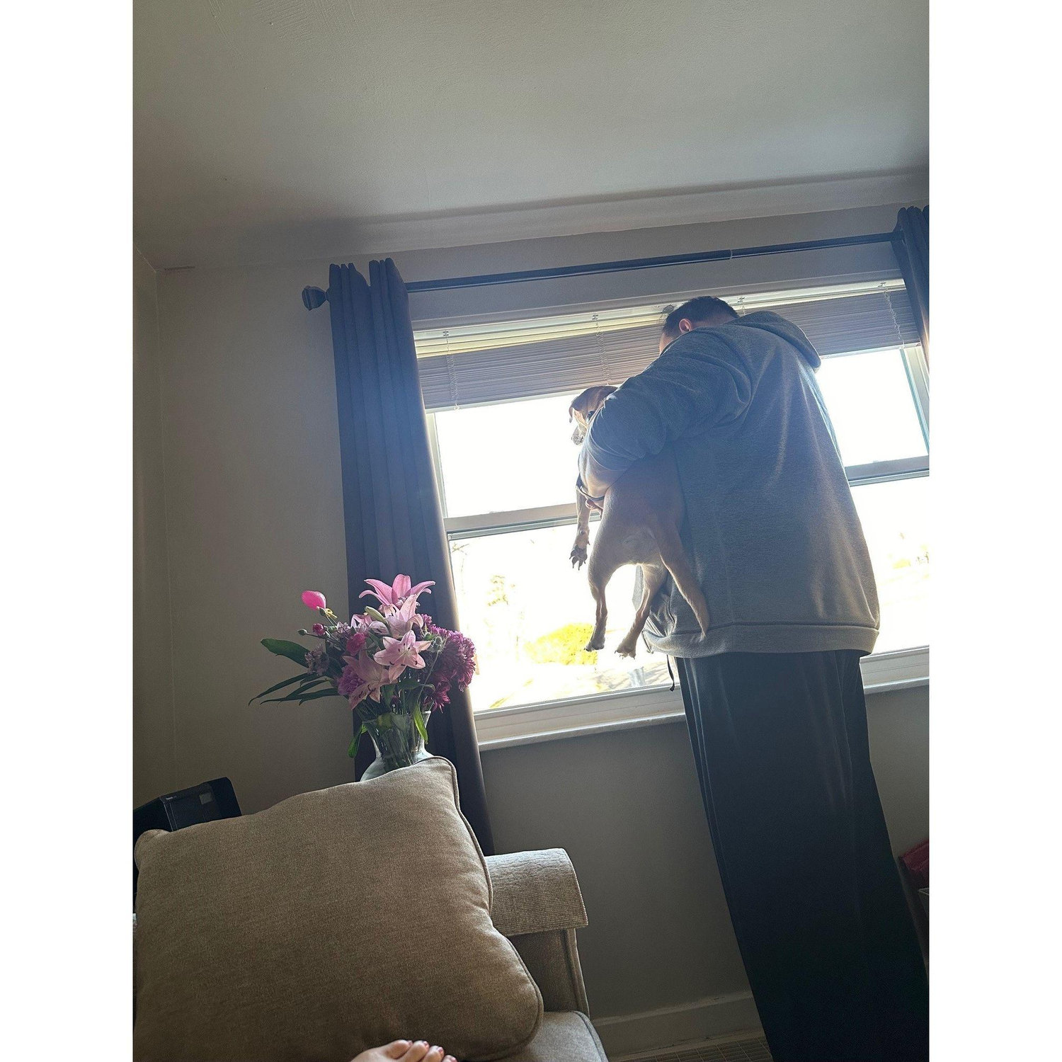 Michael showing Lucy something out the window!