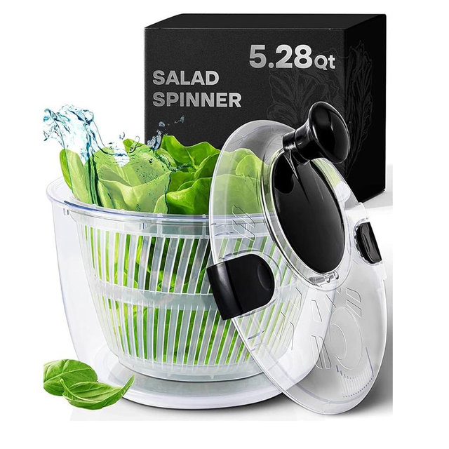 Joined Large Salad Spinner with Drain, Bowl, and Colander - Quick and Easy Multi-Use Lettuce Spinner, Vegetable Dryer, Fruit Washer, Pasta and Fries Spinner - 5.28 Qt