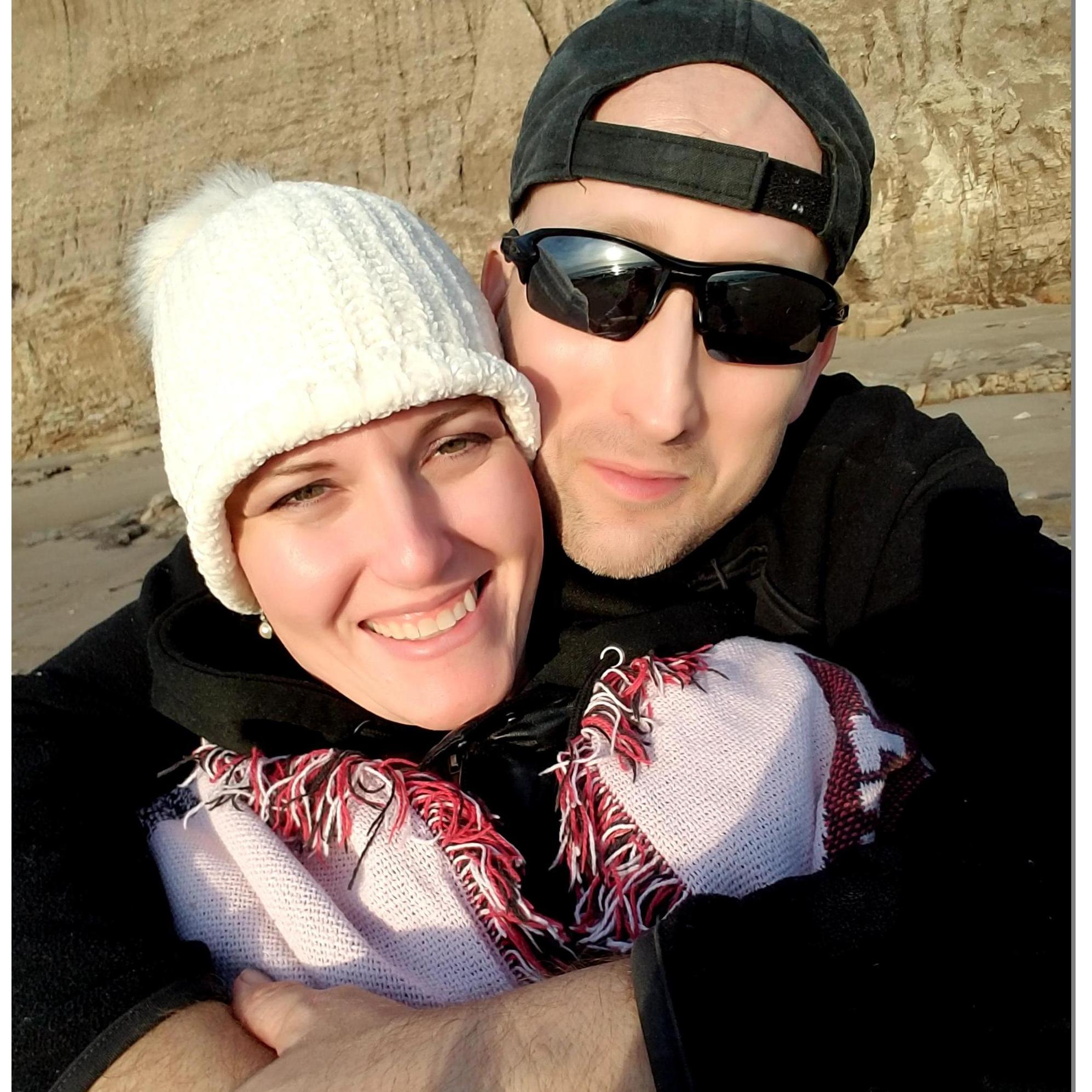 A few moments before Danny proposed. At Jalama Beach a place that has many memories for Danny and his family. Now a special place for us too. the beach in January, it was coooollldd