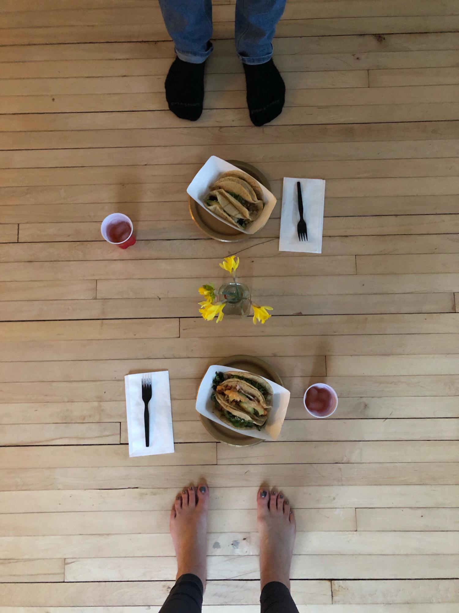 first meal in our first house... tacos + tequila, enjoyed from the floor!