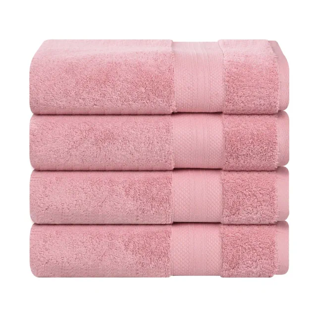 Luxury Cotton Heavyweight Solid Plush Bath Towel Set of 4, Coral - Blue Nile Mills
