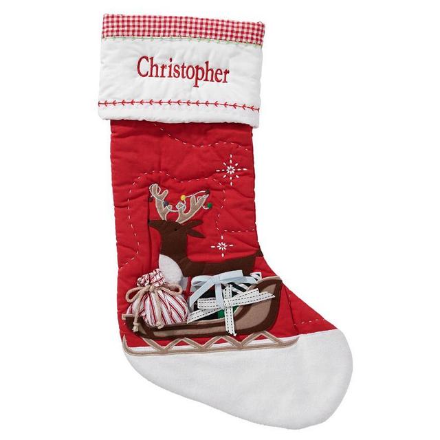 Reindeer Sleigh Quilted Christmas Stocking