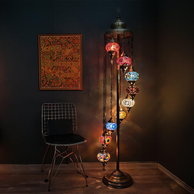 Floor Lamp, Turkish Mosaic Floor Lamp, Turkish Lamp, Moroccan 9 Globe Mosaic Lamp, Turkish Floor Lamp, Authentic Lighting