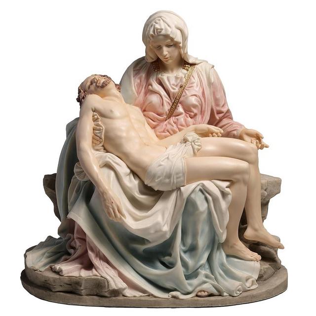 10.63 Inch Pieta and Michelangelo Decorative Figurine, Pink and Blue