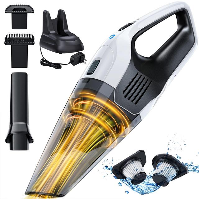 Handheld Vacuum Cordless, 8500Pa Strong Suction Hand Vacuum Powered by 2-3H Fast Charge Rechargeable Battery, 2-in-1 Wet Dry Hand Vacuum, 2 Washable HEPA Filters, 30 Mins Runtime for Home,Car,Office