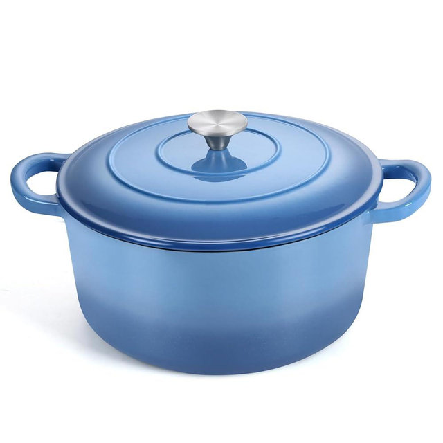 TeamFar 6QT Dutch Oven with Lid, Enameled Nonstick Cast Iron Dutch Oven Cooking Pot for Stewing Baking Braising, Various Stoves & Oven Safe, Toxic Free & Solid, Dual Handles & Easy Cleanup - Blue
