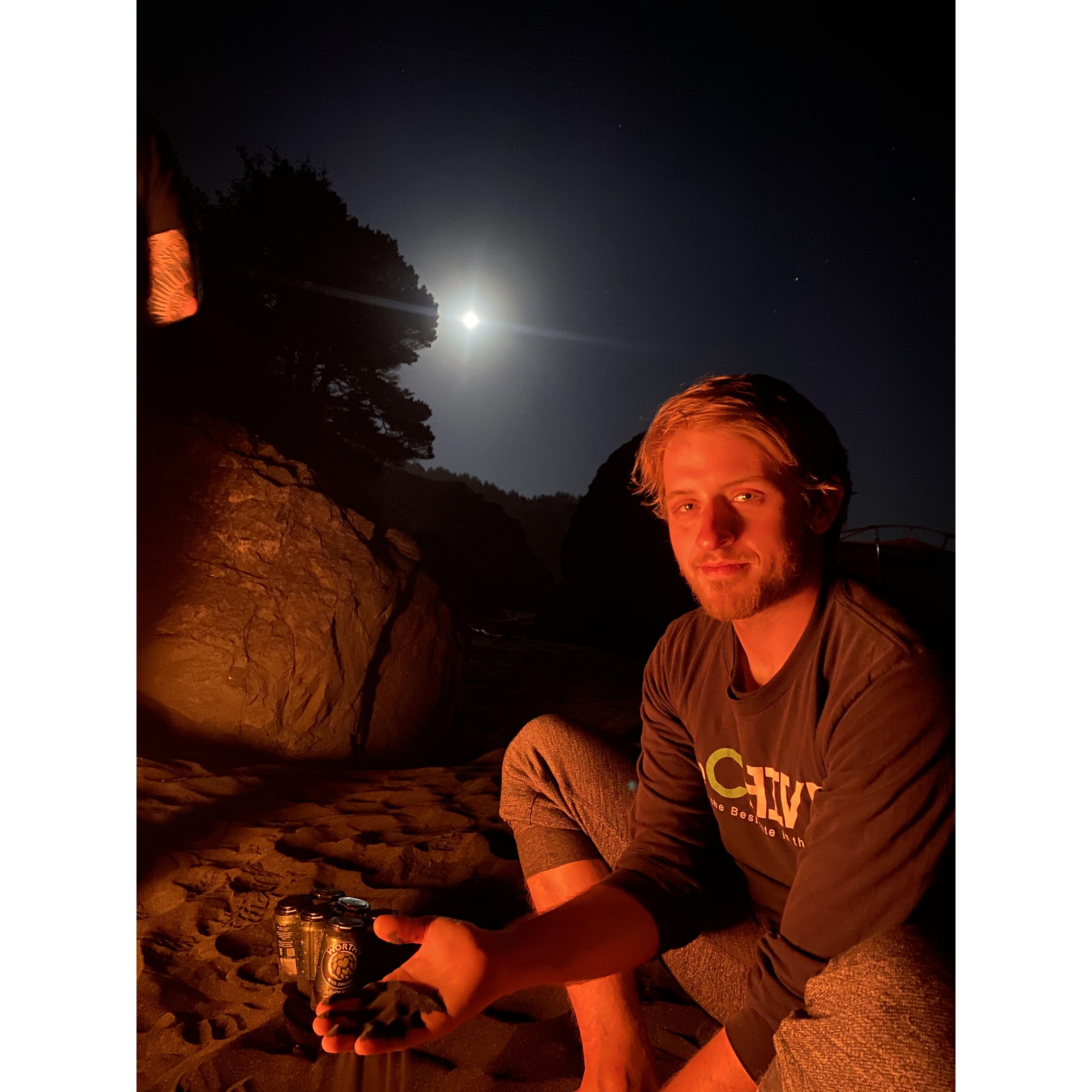 Matt and Ash slept on this beach in Oregon under the Full Moon. Ash didn't sleep well with thoughts of the waves swallowing them all whole. Matt never had a better night of sleep.