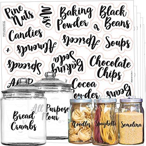 Talented Kitchen 135 Cursive Pantry Labels – 135 Main Ingredients – Food Pantry Label Sticker. Water Resistant Food Jar Labels. Jar Decals Pantry Organization Storage (Set of 135– Main Cursive Pantry)