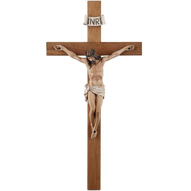 Crucifix Wall Cross - 14 Inch Olive Wood Wall Crucifix, Hand Painted Resin Jesus on Wooden Crucifix Catholic Home Decor Housewarming Religious Gifts