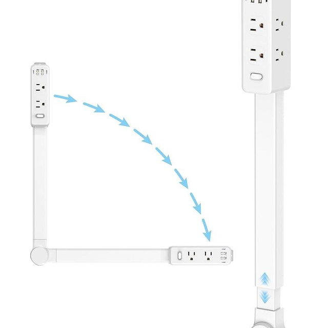 Olcorife Outlet Extender Stick, Power Strip with 6 Outlets & 4 USB Ports, Extends 22"-34", Rotates 180°(90° per Side), Home Dorm Essential for Nightstand, Couch and Desk