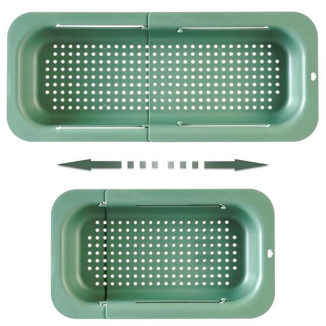 YUNKWONG Extendable Sink Colander Strainer Basket - Wash Vegetables and Fruits, Drain Cooked Pasta and Dry Dishes - Adjustable Over the Sink Colander Collapsible Drainer Basket - Green