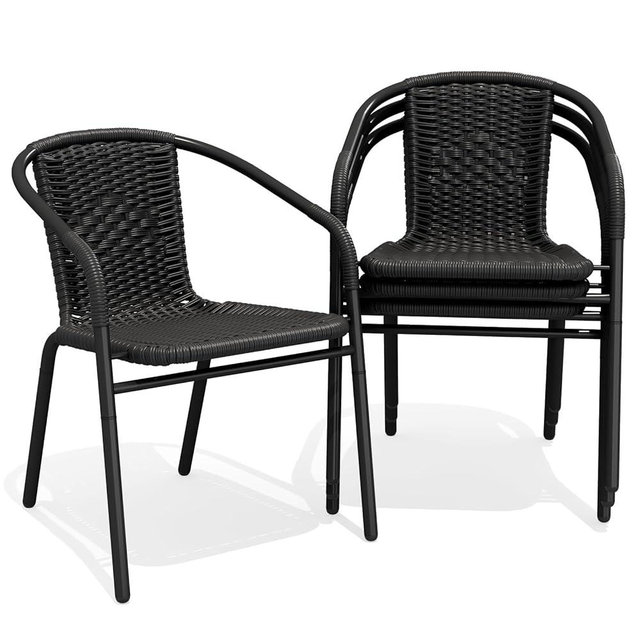 JEAREY Outdoor Patio Rattan Dining Chairs Set of 4, All Weather Stackable Dining Chairs for Garden, Lawn, Restaurant, Black