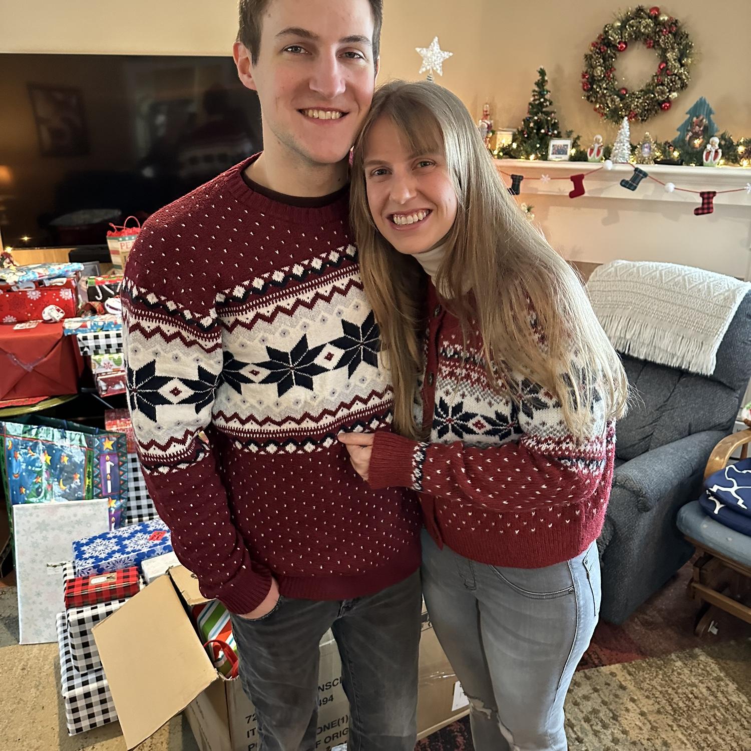 The year Katie tricked Jeff into wearing matching sweaters (December 2022)