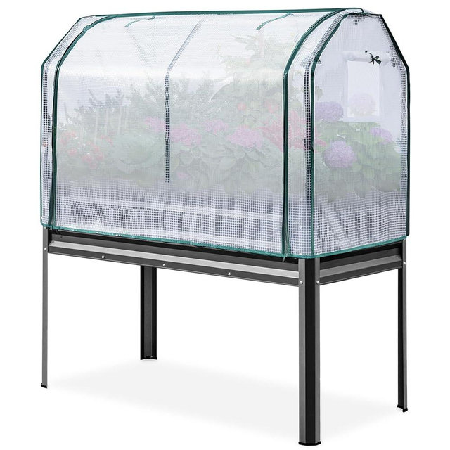 KING BIRD Large Raised Garden Bed with Cover Galvanized Elevated Planter Box with Legs 48×24×56 in for Backyard, Patio, Balcony, 400lb Capacity, Dark Grey