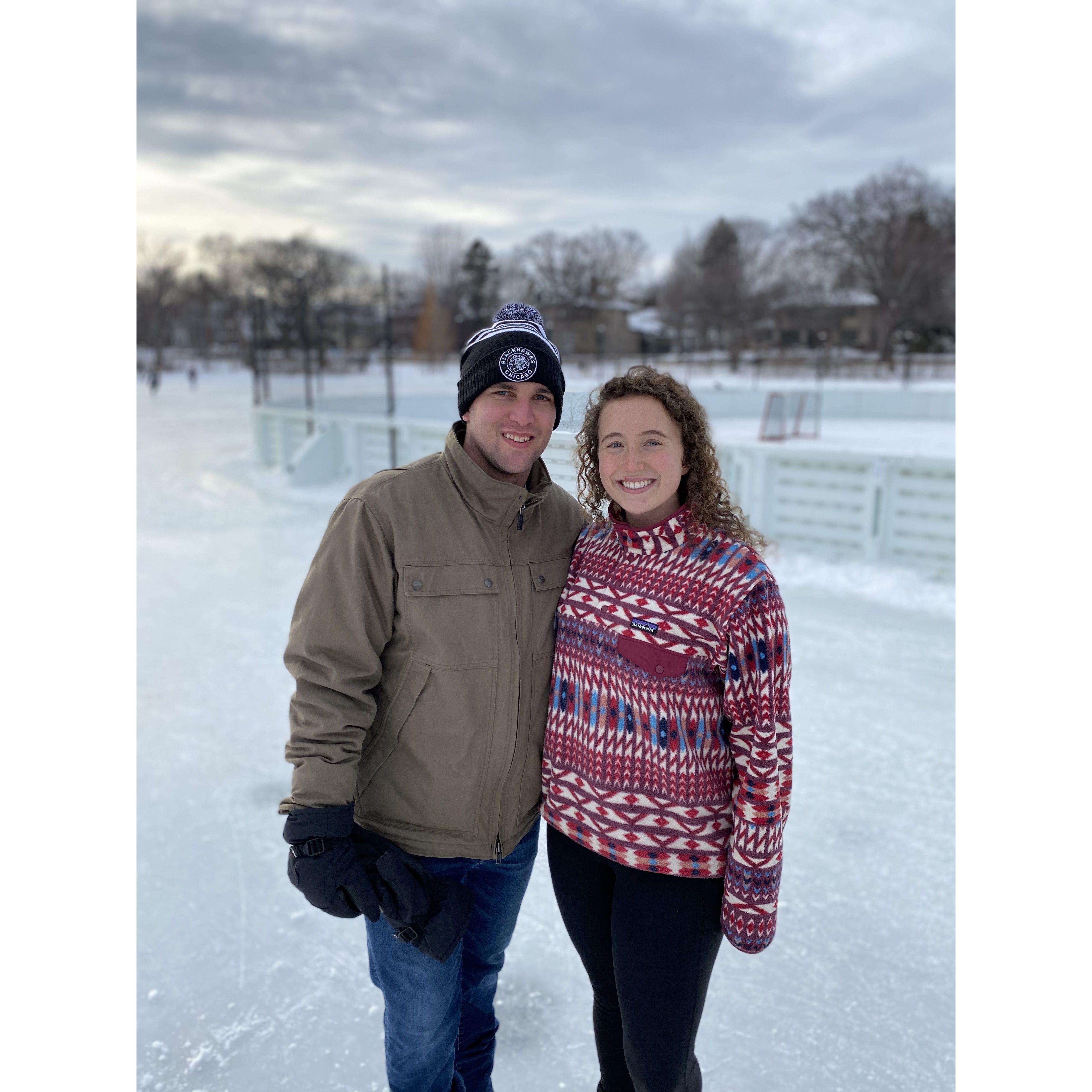 This is one of our first photos as a couple! We went ice skating in Minnesota at the Lake of the Isles!