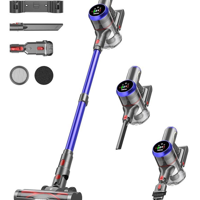 FKIEN Cordless Vacuum Cleaner, 550W 45kPa 65Mins Vacuum Cleaners for Home with LED Display, Self-Standing Stick Vacuum with Anti-Tangle Brush, Rechargeable Vacuum Cordless for Pet Hair/Carpet/Floor