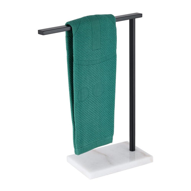 AONEON Black Towel Racks Stand 1-Tier Hand Towel Holder for Bathrooms Vanity Countertop with Heavy Marble Base Thicken Steady, Stainless Steel AN7002MB